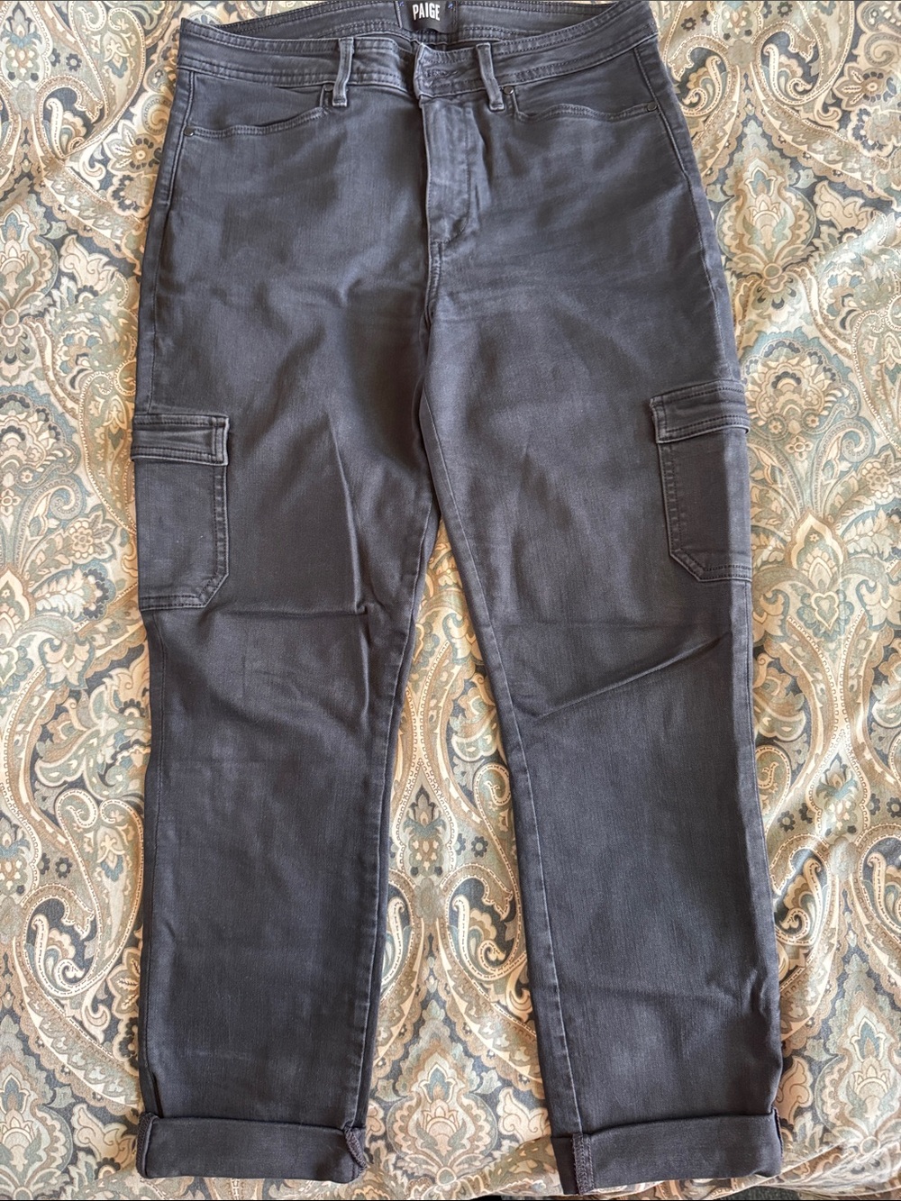 PAIGE Washed Black Skinny Cargo Pants